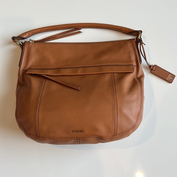 Fossil Molly pebbled leather shoulder bag in camel, new no tag - Picture 3 of 12